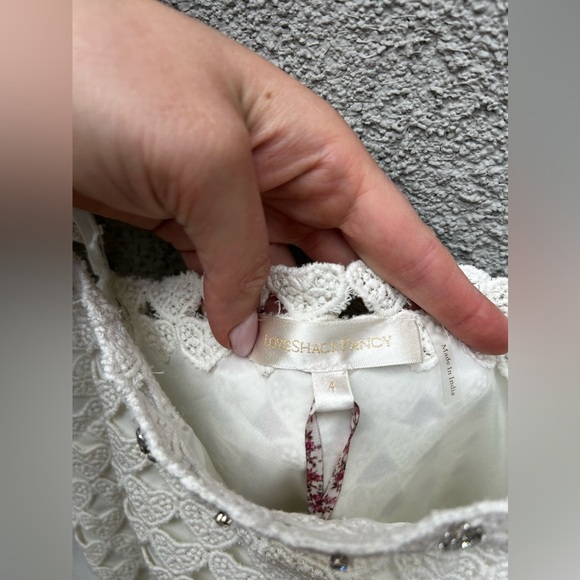 LoveShackFancy Camara Rhinestone Cotton Lace Mini Dress in Optic White NEW - Picture 9 of 16